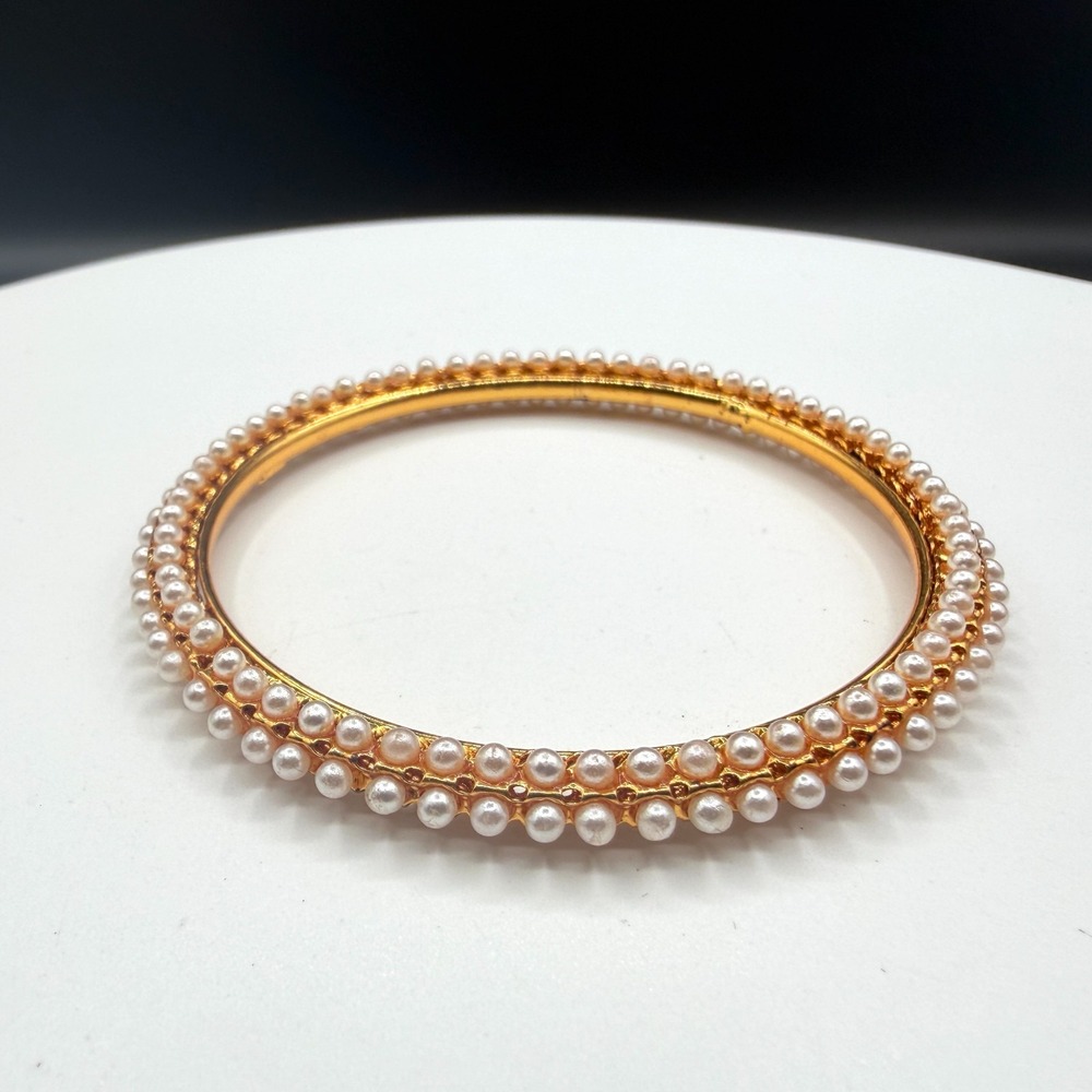 Gold Tone Faux Pearl Bangle Bracelet Elegant Coquette Bridal Layering Gift